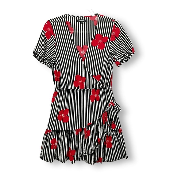 Madewell Candied Orchids Dress Sz 8 Floral Ruffle Whimsy Flowy Black Red - Picture 2 of 11